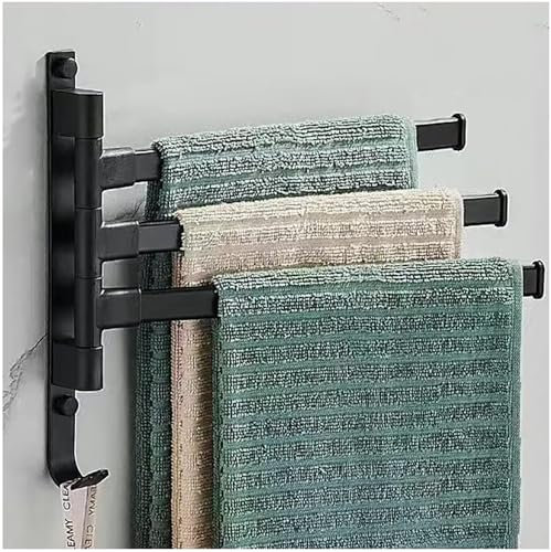 Handtuchhalter zur Wandmontage, drehbar, selbstklebend, ideal für Badezimmer, Schlafzimmer, Gästezimmer, Küche und Hotels, Schwarz
