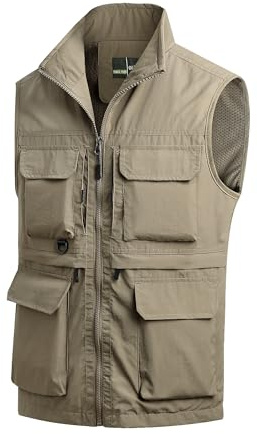 MeiLayM Gilet de Pêche et Sport Sans Manches - Veste Extérieure Décontractée Légère Respirant Multi-Poches pour Chasse et Photographie Séchage Rapide