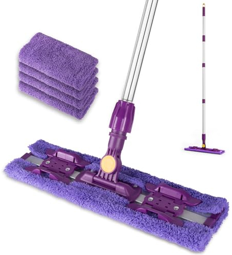 ITTAR 16 Dust Mop for Floor Cleaning, Flat Mop with Stainless Steel Long Handle, 5 Reusable Wahshable Mop Pads, Microfiber Mops for Hardwood, Laminate, Tile Cleaning