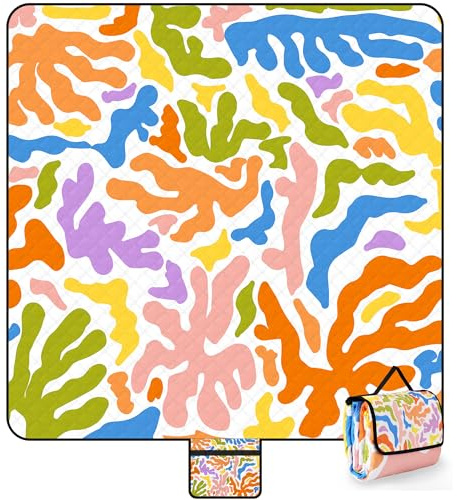Huggeri Couverture de pique-nique imperméable sans sable - 200 x 200 cm - Lavable - Tapis de plage pliable - Extra large - 3 couches - Pour le camping familial, le parc, les voyages, la pelouse