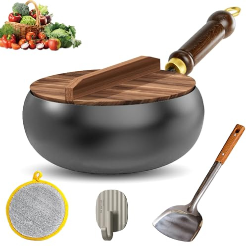 HItianya Pot en fer épais non revêtu, 24/26/28 cm Poêle japonaise en fer forgé, poêle en forgé, eisenpfanne induktion, pour cuisinière à gaz et à induction (24cm)