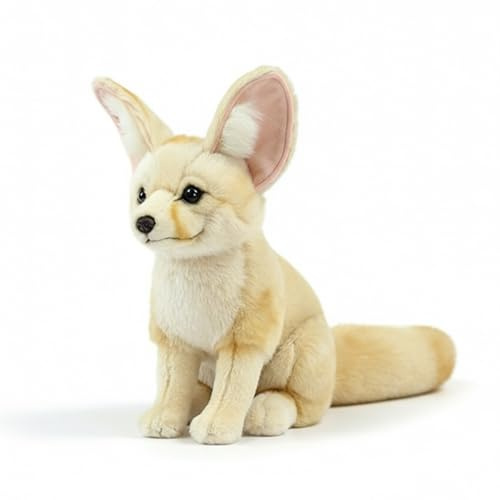 PuffPurrs Lebensechtes Fennek Plüschtier, Realistischer Teddy mit übergroßen Ohren, Süßer nächtlicher Jäger Wüstenfuchs Einzigartiges Kissen-Geschenk, 26 cm