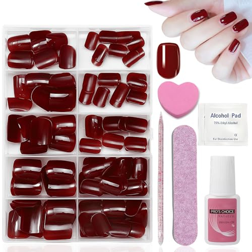 Roter Fingernägel Zum Aufkleben - 120PCS Quadratisch Künstliche Nägel Kurz - Klassisch Einfarbig Rot Kunstnägel Kurz - Vollständige Abdeckung Acrylnägel Press on Nails für Anfänger Frauen DIY