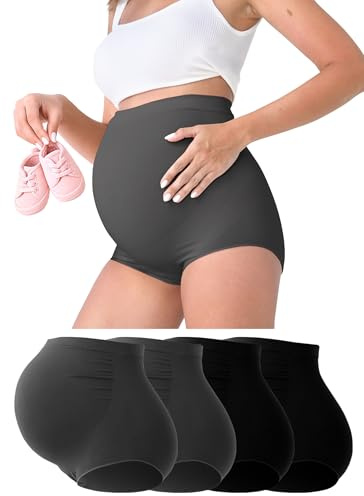 Rnxrbb M-5XL 3-5 PCS Maternity Underwear Over Bump Plus Size Maternity Panties Seamless Support Clothes High Waisted,2Black+2Gray M