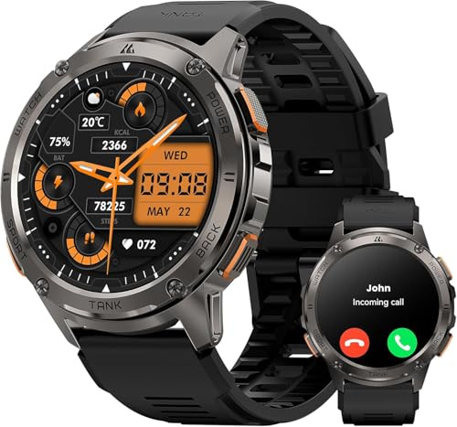 KOSPET T3 Smartwatch Uomo Rugged, Display AMOLED da 1,43, Batteria extra large, Corpo in acciaio inox robusto orologio militare, Monitoraggio Frequenza Cardiaca e SpO2