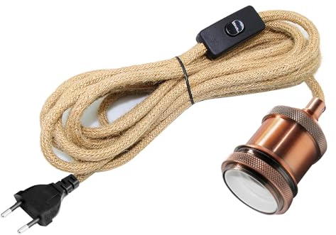 Hängelampe mit Stecker, E27 Fassung mit 500CM Hanfseil Kabel, Lampenfassung mit Schalter, Lampenkabel mit Stecker, Industrielle Plug in Pendelleuchte Kit, Vintage Hängeleuchte für Innenraum, Rot