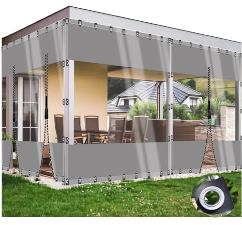 Abdeckplane Transparent Wasserdicht mit Ösen & Reißverschluss - Terrassenplane, LKW Plane & Balkon Regenschutz nach Maß - für Pavillon, Zeltplane, Gewächshaus (0.5mm/0.35mm)