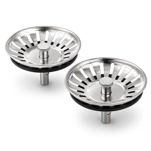 2 Pack Kitchen Sink Plug Strainer - Stainless Steel Sink Plug Replacement with Dual Function for Waste & Hair Catching - 78mm Drain Stopper for UK Sink Holes - White