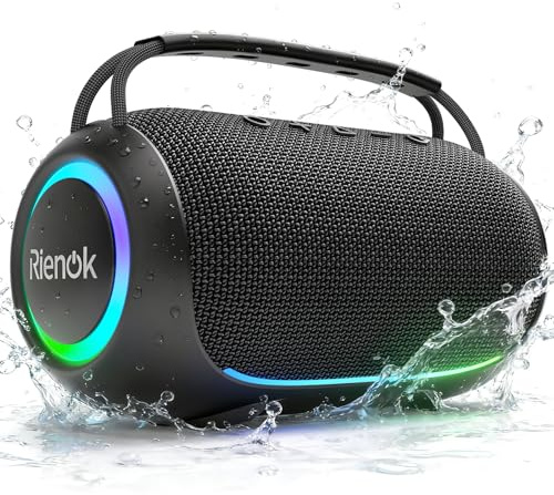 RIENOK Bluetooth Speaker 80W Outdoor Portable Speaker 30H Playtimes IPX7 Waterproof AUX USB TF Card Up to 128G Dual Pairing HD Stereo Wireless Bluetooth 5.3 for Home Party Camping Garden