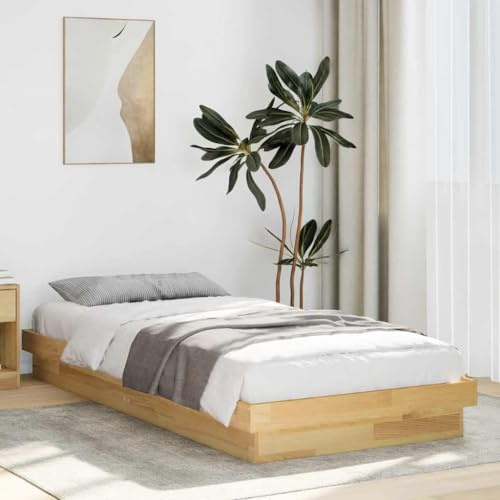 Ordellia Massiv träsäng 75 x 190 cm av obehandlat ek, robust plattformssäng för sovrum, hållbar sängram, madrassstöd