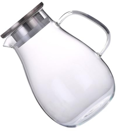 Tofficu Jarra de Vidrio Transparente para Agua y Jugos 2000ml, Hervidor de Bebidas Multiusos Tapa Antigoteo, Botella de Agua Grande para Uso Doméstico y Almacenamiento