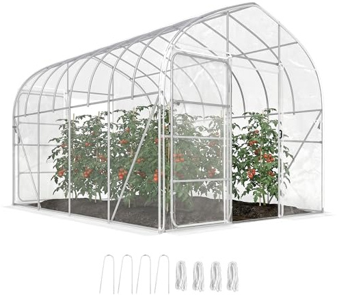Outsunny Serre Tunnel de Jardin 12m² Transparent Film PO Anti-Goutte Acier Galvanisé 25mm - Structure Renforcée 2 Portes Battantes Robuste - Serre pour Tomates 2,7m Culture d'hiver Potager