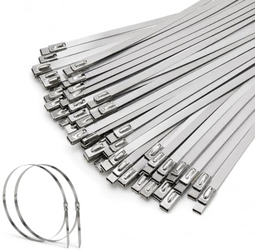 QWORK® Bridas de 304 Acero Inoxidable 400 x 4,6 mm (100 Unidades) – Lazos Metálicos Autobloqueantes para Tubos de Escape, Vallas de Jardín y Reparación Automotriz