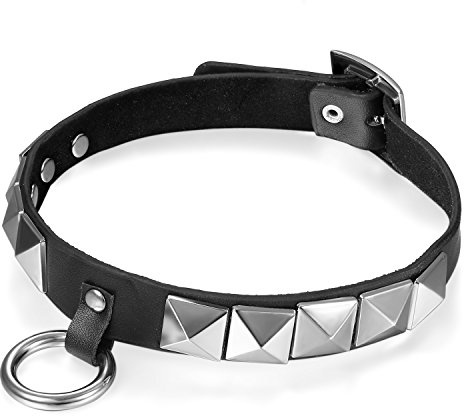 Flongo Choker Tattoo Kette Lederhalsband Damen Herren Halskette Gotik Halsband Schmuck Schwarz Braun Silber O-Ring Anhänger Einstellbar Verstellbaren Punk Rock