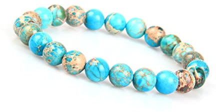 GD GOOD.designs Chakra Perlenarmband aus 8 mm Meeressediment Jaspis Natursteinen (türkis) türkisfarben Chakraarmband Frauenarmand Herrenarmband türkisesarmband armbandtürkis