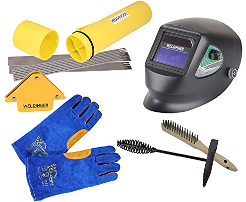 WELDINGER ArcSet Eco Grundausstattung Elektrodenschweißen + Schweißhelm eco (Schweißzubehör Starterset)
