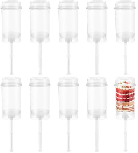 BESTonZON 10pcs Cake Pusher Clear Popsicle Molds, Clear Cake Push Pop Containers with Lids Reusable Round Desserts Shooter for Ice Cream, Cylinder Shaped Push Holders Molds for DIY Cup