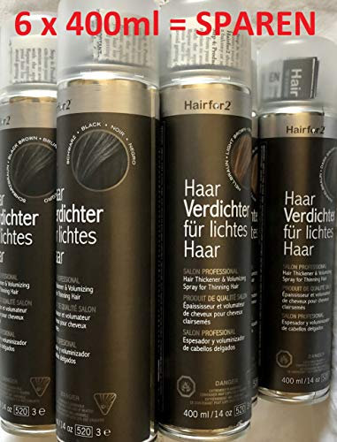 Vorratsangebot! 6 x Hairfor2 Haarverdichtungsspray 400ml (schwarzbraun)