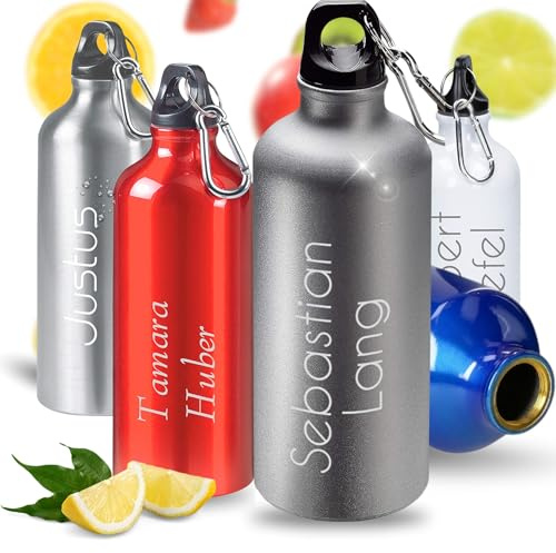 Personalisierte Trinkflasche Sporty 0,6 L auslaufsicher - matt in Silber | auslaufsicher, Fitness, Gym, Sportflasche, Wandern, Fahrrad, Schule, Arbeit, personalisierte Geschenkidee, spülmaschinenfest