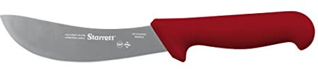 Starrett Professional Skinning Knife - BKR206-6 Red Handle Narrow Curved 6 Sanitized Stainless Steel Blade - Hunters Butchers Kitchen Chef's Knife