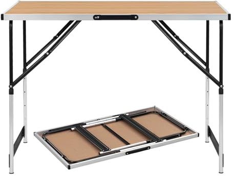 eSituro Campingtisch Klappbar, 100x60x73-94cm, Eiche | Picknicktisch Höhenverstellbar, Tischplatte aus MDF, für Camping Balkon Garten Terrasse