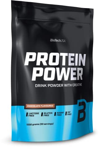 BioTechUSA Protein Power | Hög proteinhalt, sockerfri, laktosfri, glutenfri | Tillsatt kreatin, 1 kg, Choklad