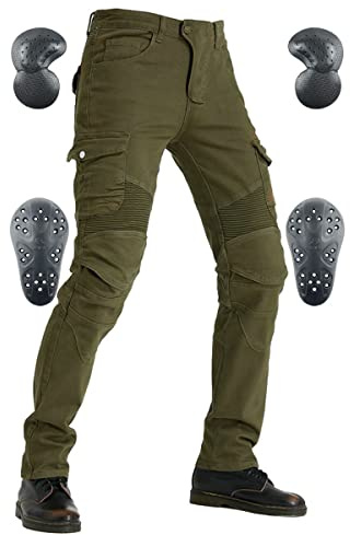 VNFOX Motorcycle Pants, Versatile Motorcycle Jeans, Durable Motorcycle Trousers for Men & Women Riding Pants with Kenn & Hip Armor Pads (Green, 3XL=38)