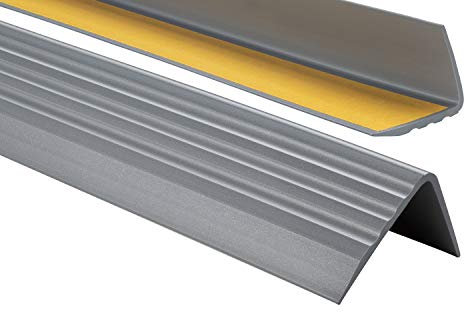 ProfiPVC Perfil de PVC autoadhesivo de borde para escaleras 50mm x 40mm en Forma de L, Tiras antideslizantes para peldaños, Esquina para cantos - Cantonera Protector, 80cm, Plata