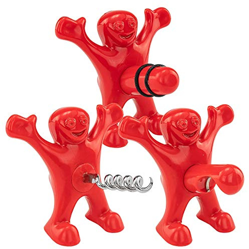 3 Stück Apribottiglie Divertenti,Roter Mann Flaschenöffner,Weinflasche Stopper,Bierflasche Opener,Wein Falschenöffner,Stopper Set,Gag Geschenk Witziges Geschenk,Flaschenöffner Lustig für Männer