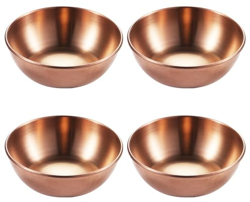 UPKOCH Mini Dipschalen Metall Edelstahl Schälchen Runde Servierschalen Saucenschälchen Gewürzschale Snack Schälchen Obstbehälter für Sojasauce Dip Roségold 4 Stück