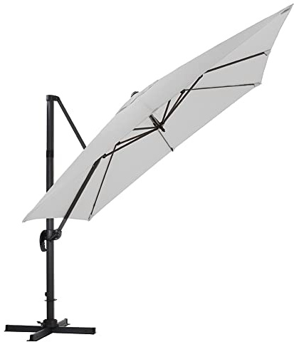The Fellie 3 x 3m 360° Rotation Garden Parasol, Outdoor Cantilever Hanging Sun Shade Umbrella with Cross Base, 6 Adjustable Angle Patio Banana Umbrella, UPF 30+ UV Protection, Light Grey