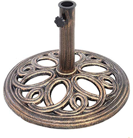 RELAX4LIFE Sonnenschirmständer, Schirmständer Rund, für Schirmstöcke von 38/48 mm, Balkonschirmständer Gusseisen, mit Blumen-Motiv, für Balkon & Terrasse, Bronze