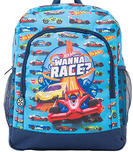 Licensierad Hot Wheels-ryggsäck | officiell barnryggsäck | stor blå ryggsäck för skolsport och resor | present för pojkar och flickor, BLÅ, en storlek