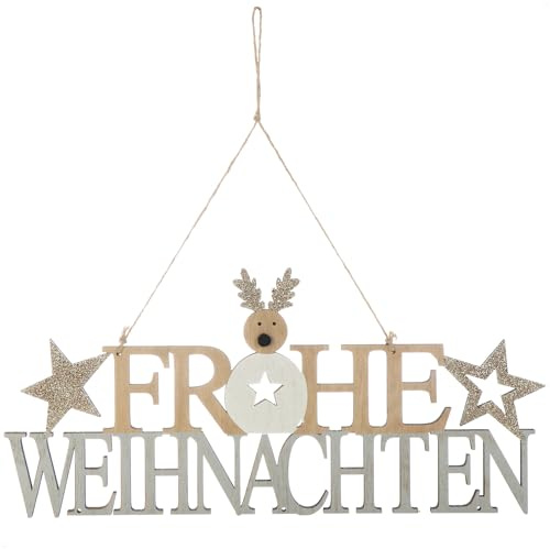 com-four® Hängedeko Weihnachten, Holz-Aufhänger mit Schriftzug | Türschild aus Holz für Tür - Fenster oder Wand - Christmas Sign