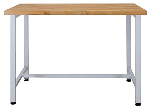 HEMMDAL Werkbank | 250 kg Tragkraft | HxBxT 84 x 120 x 60 cm | 4 cm Starke Massivholz-Platte | stabiles Stahlgestell | Profi-Arbeitstisch mit Buchenholzplatte | Werkbank aus Metall | Made in EU