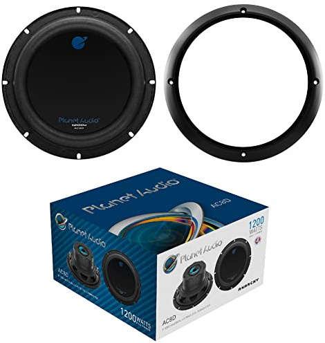SET PER PLANET AUDIO AC8D 1 subwoofer da 20 cm 200 mm 8 600 watt rms e 1200 watt max dvc dual voice coil doppia bobina 4 ohm per auto o in cassa + anello, 1 pezzo