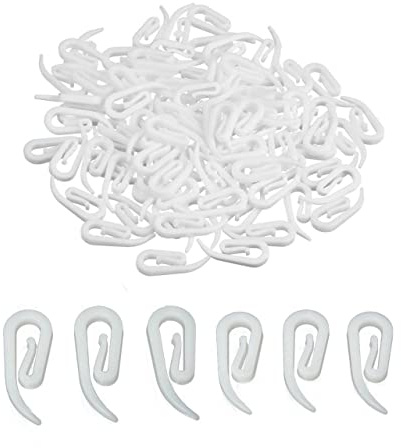 Pack of 100 Curtain Hooks White Plastic Hooks For Window Curtain Size 2.8 x 1.2cm