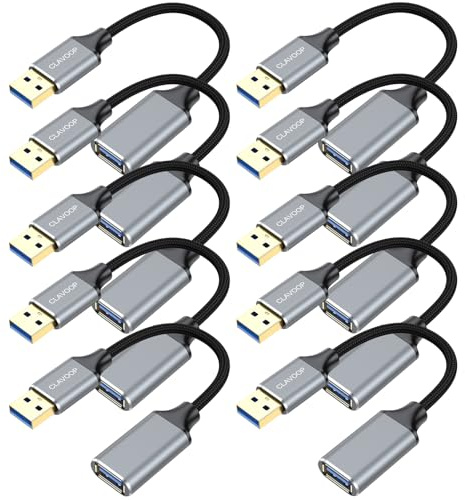 CLAVOOP Short USB Extension Cable 6 inch 10 Pack, USB 3.0 Cable Extender Braided USB A Male to Female Compatible with USB Flash Drive, Printer, Camera, Mouse, Keyboard, Headset