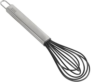 Kuhn Rikon Silicone Balloon Whisk for Whipping Cream, Meringues and Custards, Stainless Steel Whisk with Black Silicone Coating for Batter, Dough and Non-Stick Cookware, Small - Essential