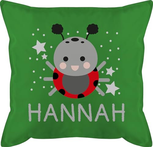 Geschenk mit Namen personalisiert by Shirtracer Kissen 50x50 - Marienkäfer Bild und Dein Name - 50 x 50 cm - Grün - personalisiertes Kinder personalisierte Junge Kindergarten Kind