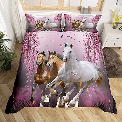 SJSXWQN Bettwäsche 135x200 Lila Pferd Bettwäsche-Set mit Reißverschluss Schließung für Kinder Mädchen Weicher Atmungsaktive Mikrofaser Bettbezug + 2 Kopfkissenbezug 80x80 cm