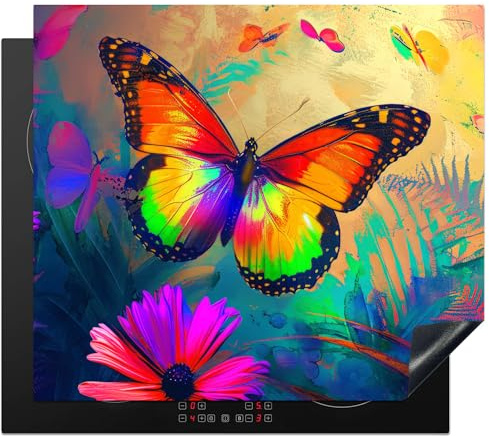 KitchenYeah© Herdabdeckplatte Induktion Schutzmatte Küche Herdabdeckung | 60x52 cm - Ceranfeld Induktionsmatte Cerankochfeld Abdeckung Schmetterling - Pflanzen - Neon - Graffiti - Blumen
