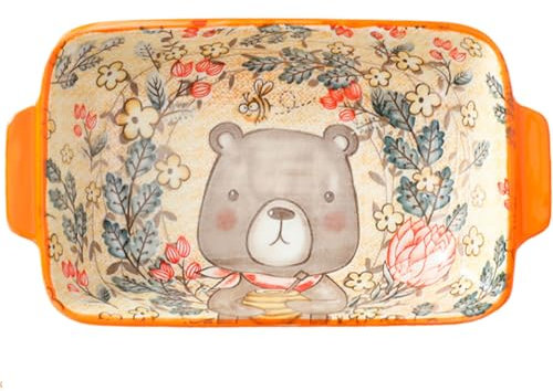 Wedhapy Plat à Cuisson Céramique Plat de Boulangerie Plat Four Plat 8.7x4.8 '' Plat de Casserole Animal Mignon en céramique Plat de Cuisson avec poignées RECTANGULAIRE PANS PANS for