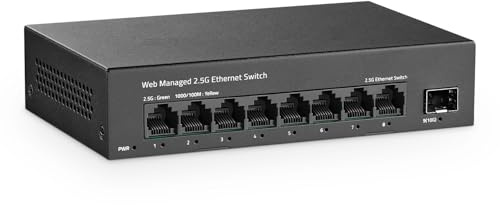 YuLinca Switch gestito Easy Web a 8 porte 2,5 G, 8 porte Base-T da 2,5 Gbps e 1 slot SFP+ 10 G, supporta LACP/QOS/VLAN/IGMP, mini switch gestito senza ventola 2,5 Gb