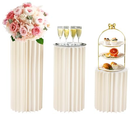 3 Stück Faltbare Papier Säule Blumenständer, 20/40/60cm Hoch Weißes Papier Bodenvase, Tortenständer, Zylindrische Centerpiece Stand mit PVC Panel, Präsentationsständer für Hochzeit, Geburtstag, Wohnku