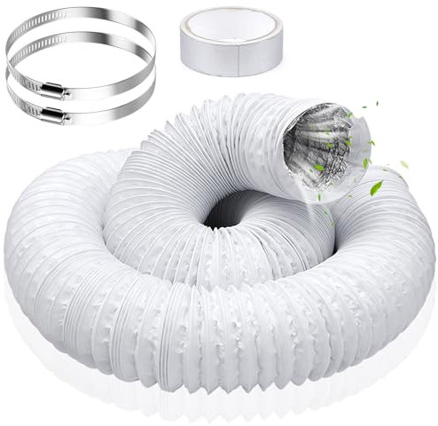 Abluftschlauch Ø125/127mm Alu Flexrohr Länge 3M PVC Alurohr Lüftungsschlauch Schlauch mit 2 Schlauchschelle Edelstahl für Klimaanlagen, Rohrventilator, Wäschetrockner (125mm)