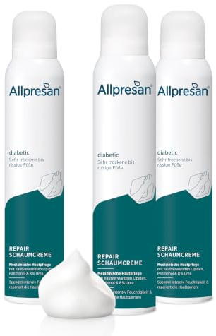 Allpresan diabetic REPAIR skumkräm fotvård med Urea – för diabetes mellitus – för mycket torra till spruckna fötter – 200 ml (förpackning med 3)