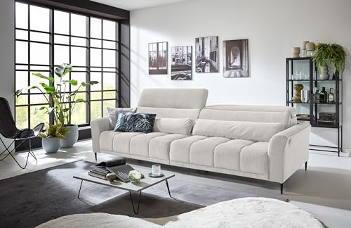 möbelando Big-Sofa >Wolve< in Taupe, mit Nosagunterfederung und Polyätherschaum, 2 manuell verstellbare Kopfteile, inkl. 2 Zierkissen (Nierenkissen), 280x108x118 cm (BxHxT)