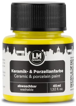 LM-Kreativ Keramik- & Porzellanfarbe 45 ml - Gelb - Spülmaschinenfest. Glas- und Keramikfarbe, Ideal zum Tassen und Porzellan Bemalen, Kreative Projekte auf Glas