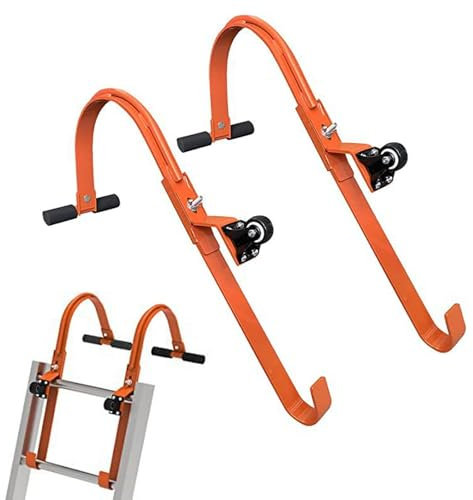 Gancio per Scala Tetto in Confezione 2 con Ruote, Gancio per Scala Tetto Stabilizzatore per Scala in Acciaio Resistente, Barra a T con Impugnatura in Gomma con Ruota per